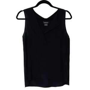 TROUVE Black Sleeveless Silk Blouse Tank Split Neck XS
